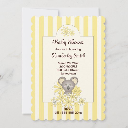 Geel Stripe Koala Genderneutraal Baby shower Kaart (Voorkant)