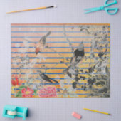 GEEL STRIPEN EN JAPANS BIRD WEEFSELPAPIER TISSUEPAPIER (Craft)
