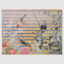 GEEL STRIPEN EN JAPANS BIRD WEEFSELPAPIER TISSUEPAPIER