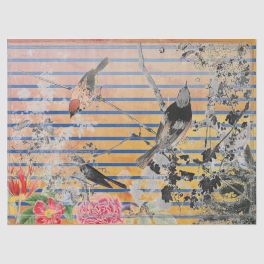 GEEL STRIPEN EN JAPANS BIRD WEEFSELPAPIER TISSUEPAPIER (Voorkant)