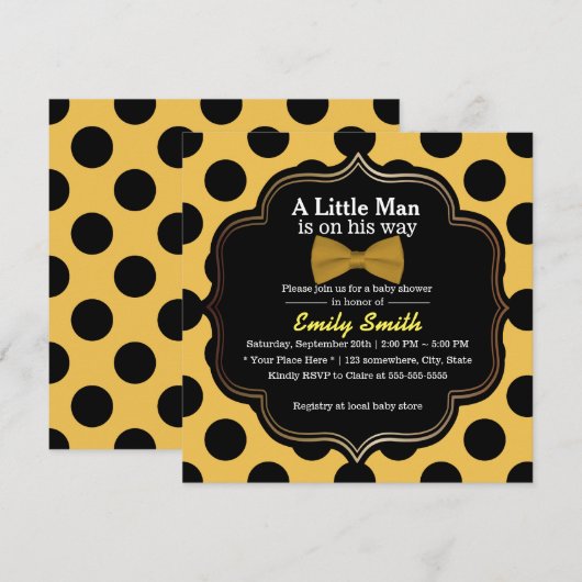 Geel Stropdas Polka Dots Little Man Baby shower Kaart (Voorkant / Achterkant)