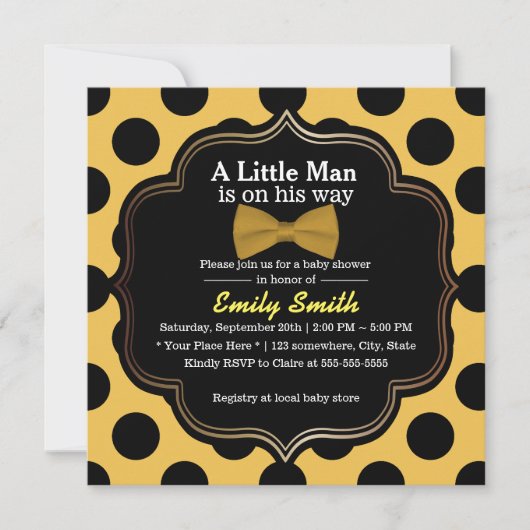 Geel Stropdas Polka Dots Little Man Baby shower Kaart (Voorkant)