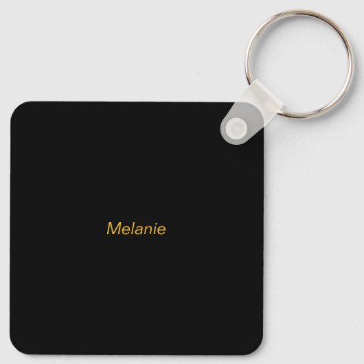 Geel stuk werk vooruit, gepersonaliseerd teken sleutelhanger (Achterkant)