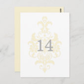 Geel subtle Damask Table Number Briefkaart (Voorkant / Achterkant)