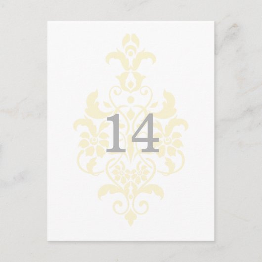 Geel subtle Damask Table Number Briefkaart (Voorkant)