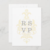 Geel subtle Damask Wedding RSVP Briefkaart (Voorkant / Achterkant)