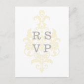 Geel subtle Damask Wedding RSVP Briefkaart (Voorkant)