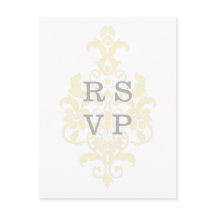 Geel subtle Damask Wedding RSVP Briefkaart