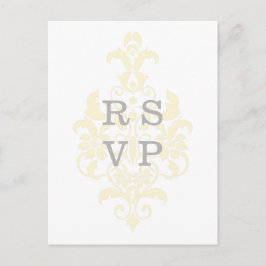 Geel subtle Damask Wedding RSVP Briefkaart