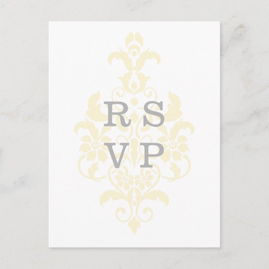 Geel subtle Damask Wedding RSVP Briefkaart (Voorkant)