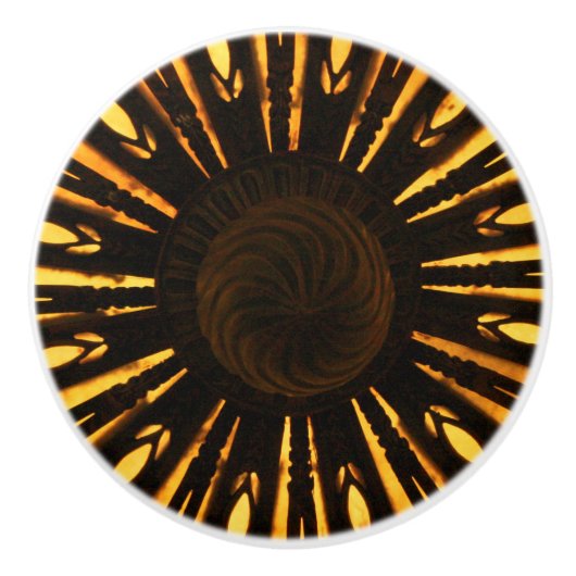Geel Sunburst radiaal patroon Keramische Knop (Voorkant)