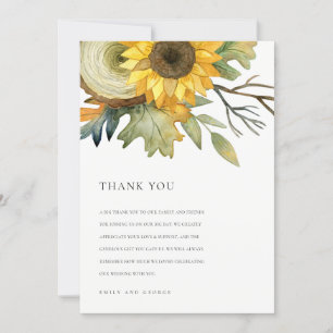 GEEL SUNFLOWER AUTUMN WATERVERF FLORAL WEDING BEDANKKAART