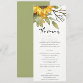 GEEL SUNFLOWER AUTUMN WATERVERF FLORAL WEDING MENU (Voorkant / Achterkant)