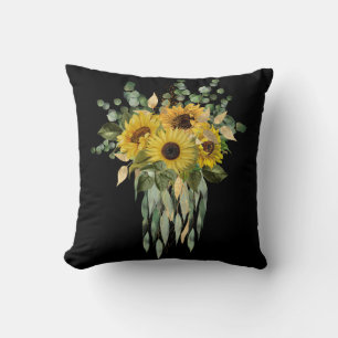 GEEL SUNFLOWER EUCALYPTUS CUSHION BLACK KUSSEN