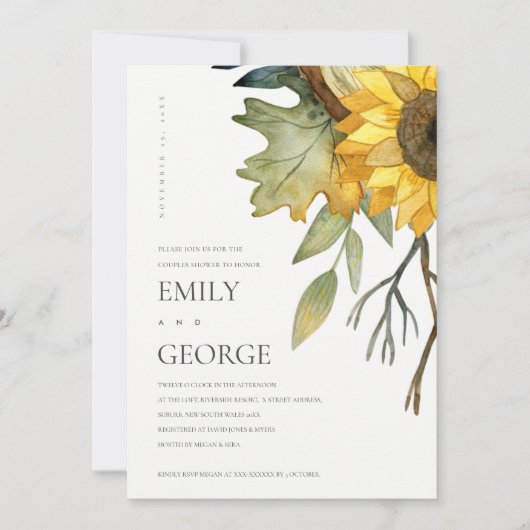 GEEL SUNFLOWER FLORAL COUPLE SHOWER-KAART BEDANKKAART (Voorkant)