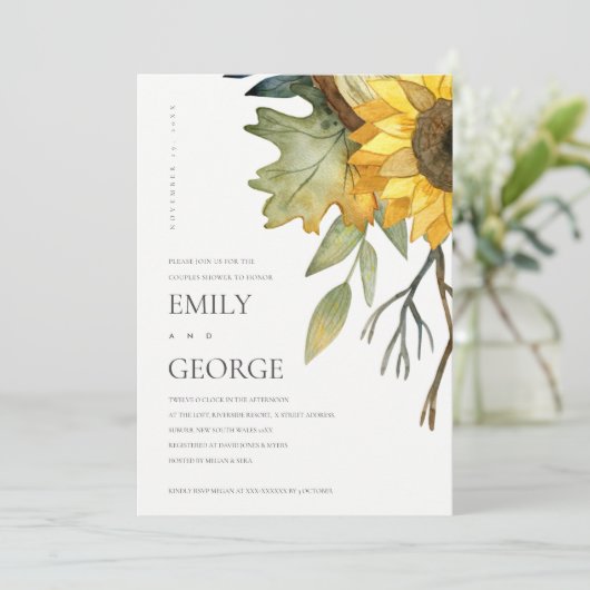 GEEL SUNFLOWER FLORAL COUPLE SHOWER-KAART BEDANKKAART (Staand voorkant)