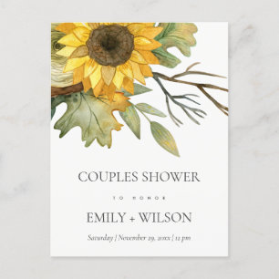 GEEL SUNFLOWER WATERVERF FLORAL COUPLY SHOWER UITNODIGING BRIEFKAART