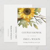 GEEL SUNFLOWER WATERVERF FLORAL COUPLY SHOWER UITNODIGING BRIEFKAART (Voorkant / Achterkant)