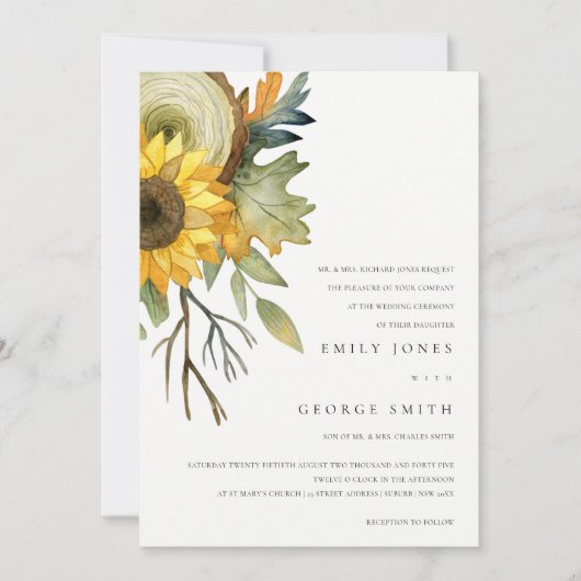 GEEL SUNFLOWER WATERVERF FLORAL WEDDING INVITE BEDANKKAART (Voorkant)