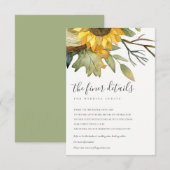 GEEL SUNFLOWER WATERVERF FLORAL WEDING DETAIL INFORMATIEKAARTJE (Voorkant / Achterkant)