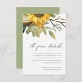 GEEL SUNFLOWER WATERVERF FLORAL WEDING DETAIL INFORMATIEKAARTJE (Voorkant / Achterkant)