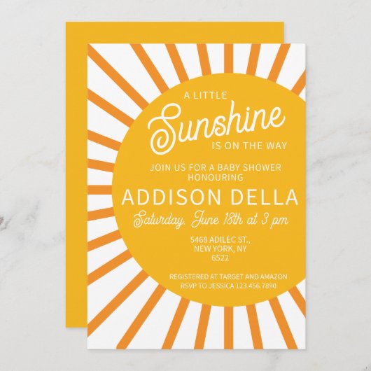 Geel Sunshine Baby shower Kaart (Voorkant / Achterkant)
