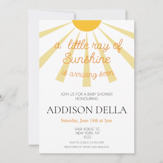 Geel Sunshine Baby shower Kaart (Voorkant)