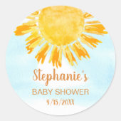 Geel Sunshine Baby shower Ronde Sticker (Voorkant)