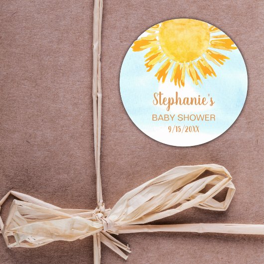 Geel Sunshine Baby shower Ronde Sticker