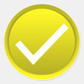 Geel symbool vinkje ronde sticker (Voorkant)