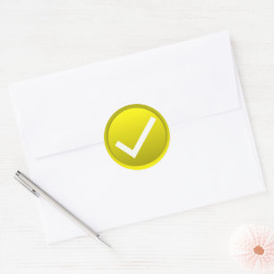 Geel symbool vinkje ronde sticker