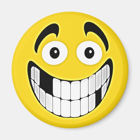 Geel tandloos grijns gezicht magneet (Voorkant)