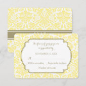 Geel Tannengoud Damast RSVP Trouwkaart (Voorkant / Achterkant)