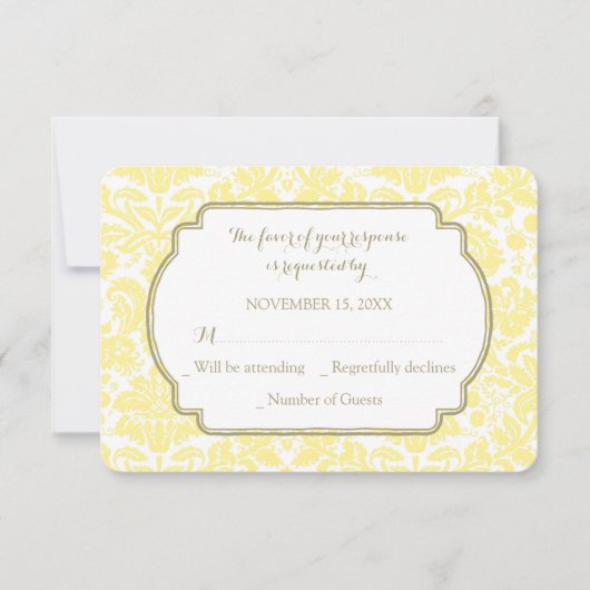 Geel Tannengoud Damast RSVP Trouwkaart (Voorkant)