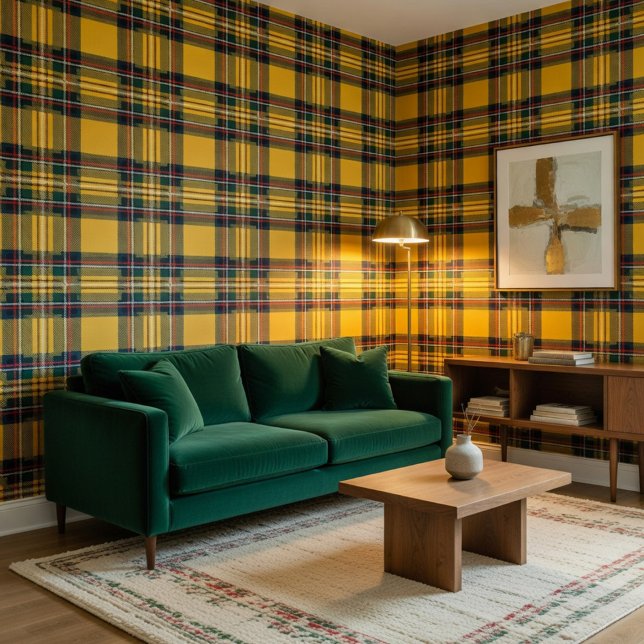 Geel tartan geruit behang (Creator heeft geüpload)