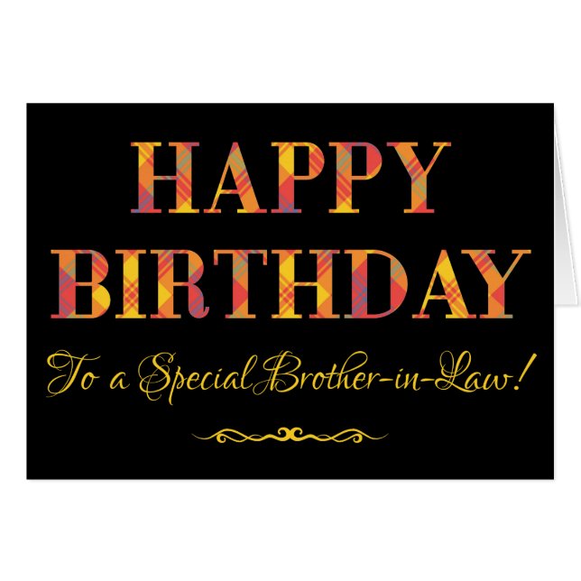 Geel Tartan op zwarte verjaardag voor schoonbroer (Voorkant Horizontaal)