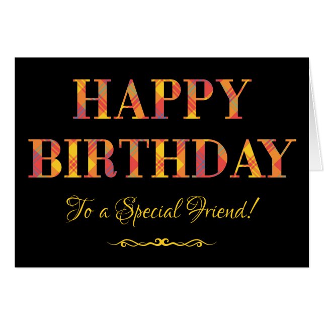 Geel Tartan op zwarte verjaardag voor speciale vri (Voorkant Horizontaal)