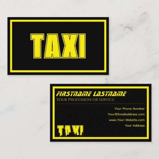 Geel TAXI geel lijst taxi chauffeur service cabby Visitekaartje (Voorkant / Achterkant)