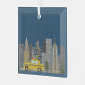 Geel Taxi in de Stad Aanpasbaar  Glas Ornament (Voorkant links)