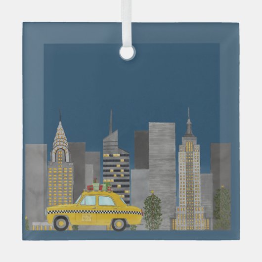 Geel Taxi in de Stad Aanpasbaar  Glas Ornament (Voorkant)