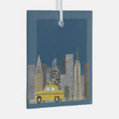 Geel Taxi in de Stad Aanpasbaar  Glas Ornament (Voorkant Rechts)