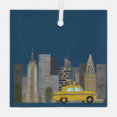 Geel Taxi in de Stad Aanpasbaar  Glas Ornament (Achterkant)