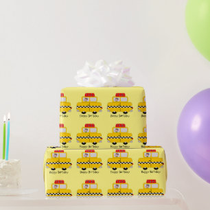 Geel Taxi Ontwerp Persoonlijke Verjaardag Cadeaupapier
