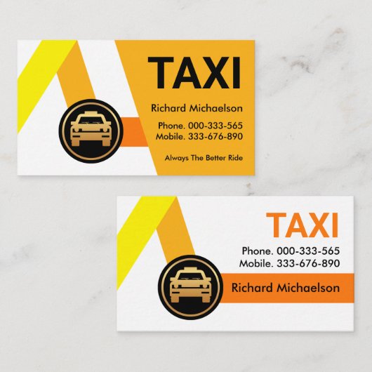 Geel Taxi Routes Ride Share Visitekaartje (Voorkant / Achterkant)