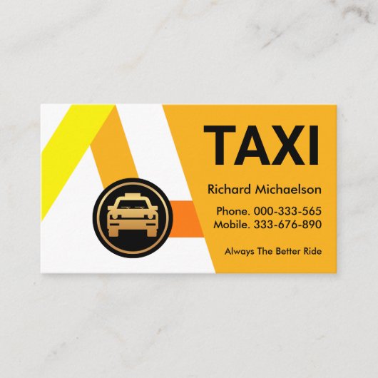 Geel Taxi Routes Ride Share Visitekaartje (Voorkant)