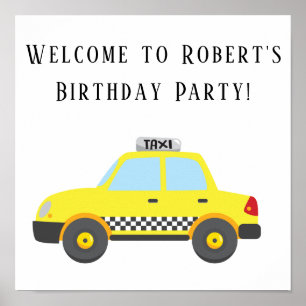 Geel Taxi Verjaardagsfeest Vierkant Poster