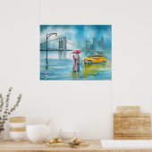 Geel taxikoppel regenachtig dag romantisch koppel poster (Keuken)