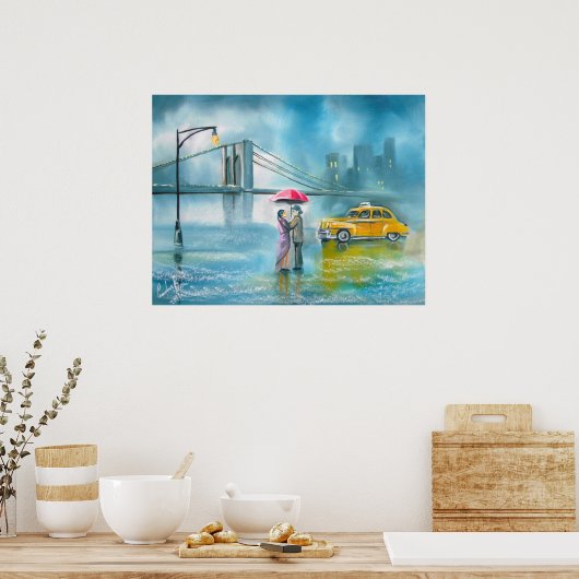 Geel taxikoppel regenachtig dag romantisch koppel poster (Keuken)