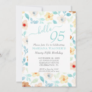 Geel Teal Bloemige Elegante Script 95e Verjaardag Kaart