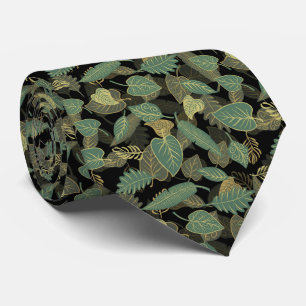 Geel & Teal Groen Herfst Vallei Bladeren Patroon Stropdas